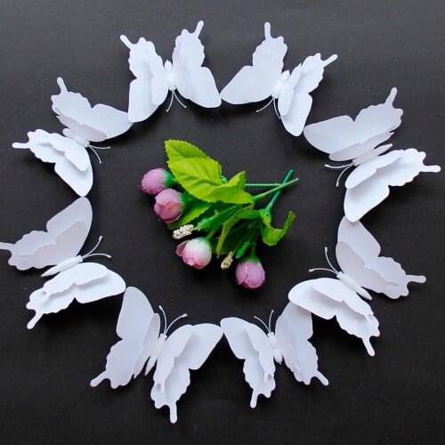12Pcs 3D Double white layer Butterfly on the wall wedding for Home Decor DIY Butterflies Fridge Magnet stickers Room Decoration