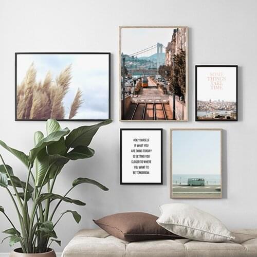 City Bridge Beach Car Bus Reed Landscape Wall Art Canvas Painting Nordic Posters And Prints Wall Pictures For Living Room Decor