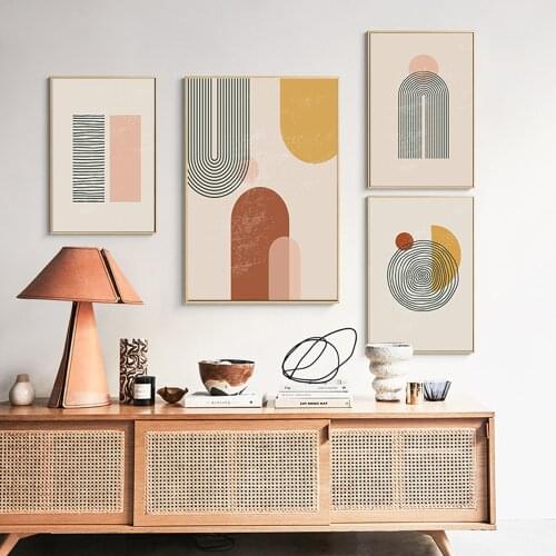 Boho Abstract Geometric Rainbow Beige Canvas Painting Wall Art Picture Interior Posters Print For Living Room Home Decor