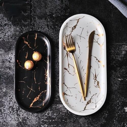 Nordic Marbled Ceramic Oval Plate Western Dish Dessert Plate Jewelry Storage Tray Tableware Accessories Sushi Seafood Dish