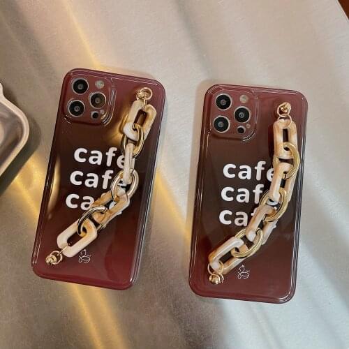 Coffee Latte Gold Marble Bracelet Phone Cases for iPhone 12 Pro Max 11 pro max X XS XR 7 8 Plus 12mini Chain Soft IMD Cover