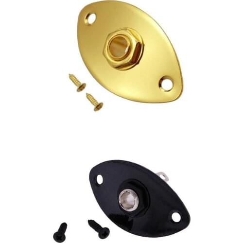 2 Pieces of Set Guitar Jack Plug Plate Electric Guitar Bass Oval Plug Socket with Mounting Screws Black+Golden