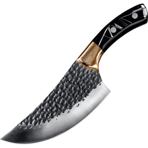 6" Handmade Forged Butcher Knife 7CR17 Stainless Steel Fishing Knife Kitchen Meat Cleaver Chopping Knife with Knife Cover