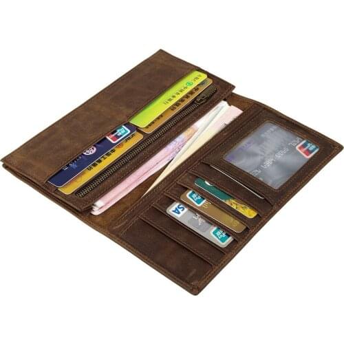 Leather Long Mens Wallet Retro Crazy Horse Leather Wallet Cowhide Long Wallet Card Case Credit Card Holder