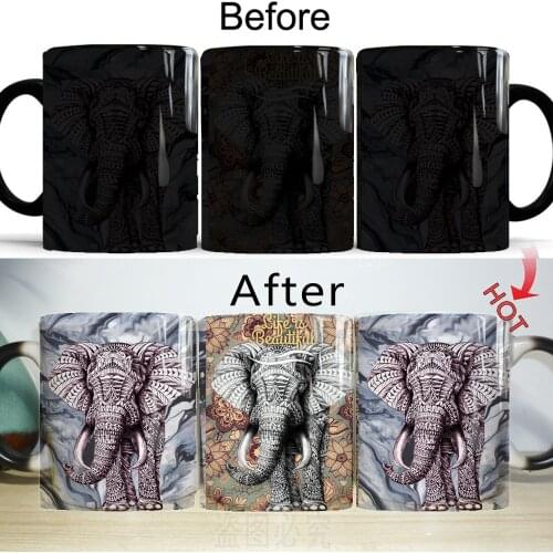 Inkjet Art Elephant Mug Changing Color Magic Mugs 11oz Creative Ceramic Milk Coffee Cups Man Friend Husband Birthday Gift Mugs