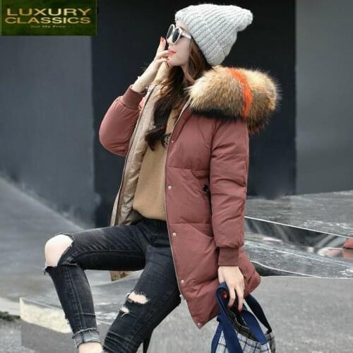 Duck Down Jacket Winter Women Large Fur Hooded Warm Long Coat Female Korean Fashion Thick Clothes Ladies Clothing LWL1031