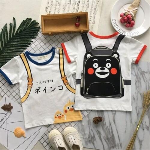 Tonytaobaby Summer New Boys and Girls Cartoon Schoolbag Printed T-shirt Cotton Short Sleeve T