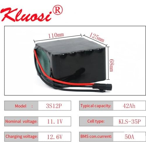 KLUOSI 12V 42Ah 3S12P High-power 12.6V Lithium Battery Pack for Inverter Solar Light Sightseeing Car Childrens Car with 60A BMS