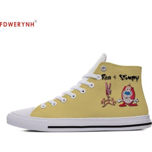 Mens Casual Shoes Board Help Canvas Ren And Stimpy Custom Images Or Logo Lace-up Fashion Flat Shoes
