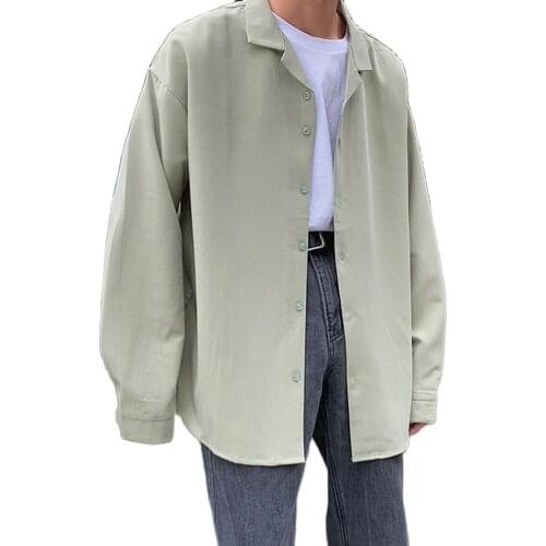 2021 Spring Autumn Men Suit Collar Long Sleeve Loose Shirt French Cuff Fashion Solid Shirts Camisa Masculina