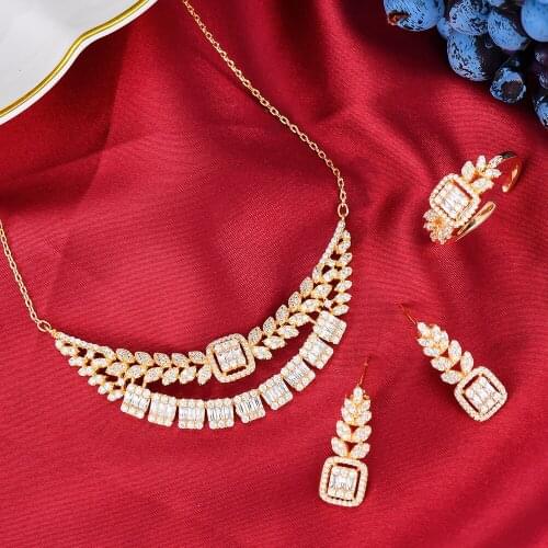 GODKI New Charms 3PCS Ring Necklace Earring Set For Women Wedding Party Cubic Zircon CZ Dubai Bridal Jewelry bijoux femme ense