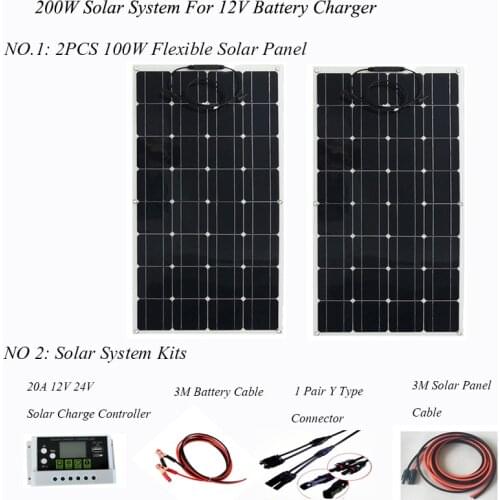 Solar Panel Kits 100W 200W Mono Flexible Solar Panel 1PCS 2PCS Waterproof For Boat/Car/Home High Efficiency 12V Battery Charge