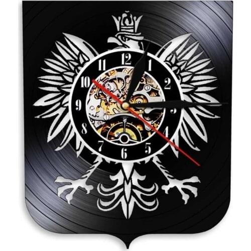 Polish Eagle Coat of Arms of Poland Vinyl Album Re-purposed Record Clock Polski Flag Handicraft Art Silent Quartz Wall Clock