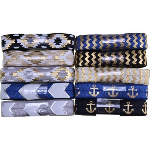 5/8 chevron Aztec anchor printed fold over elastic hair accessories ponytail Hair Tie Headwear 20yards/lot 2yards each