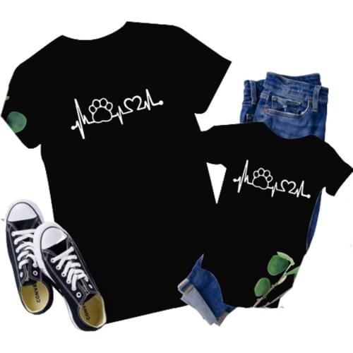 Family Outfit Mother Daughter Son Girl Boys Clothes Cotton Heartbeat Outfits Family Matching T-shirt lovely Mom Dad Kids Me Baby