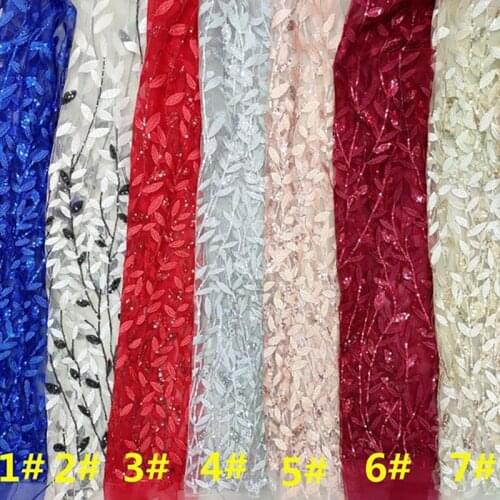 Good quality beautiful multi color sequin leaf mesh embroidery fabric heavy craft dress lace fabric wedding dress fabric MF74