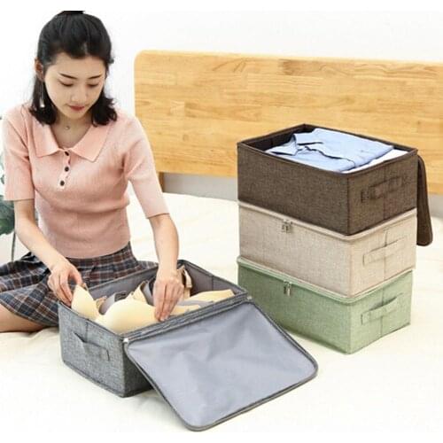 Folding Storage Box Zipper Lid Clothes Underwear Cabinet Basket Holder Organizer Home storage box
