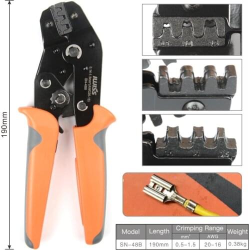 SN-48B Crimping pliers Non-Insulated tabs and receptacles for Dupont & JST-SM Molex Connectors and Pins IWISS tool