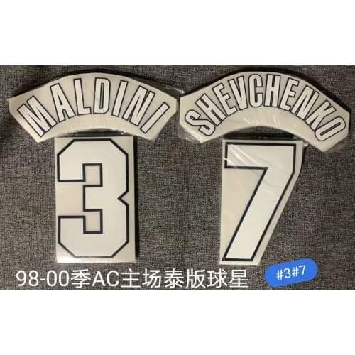 Super A Retro 1998 1999 2000 AC MALDINI SHEVCHENKO number font print, Hot stamping patches badges