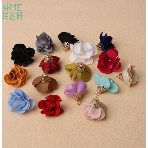 Cloth Flowers Tassel Pendant Small Pearl Buckle Torus Plating Gold Bell Diameter 25mm+Height 20mm
