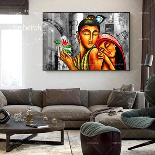 Embelish Lord Radha Krishna With Fute Hindu God Buddha Modern Home Decor Picture For Living Room Posters HD Canvas Paintings