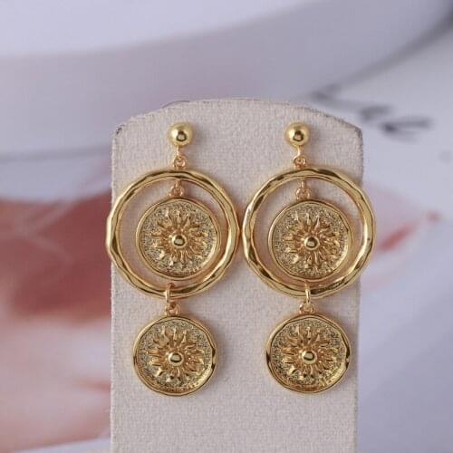 Vintage matte gold ring embossed sunflower earrings