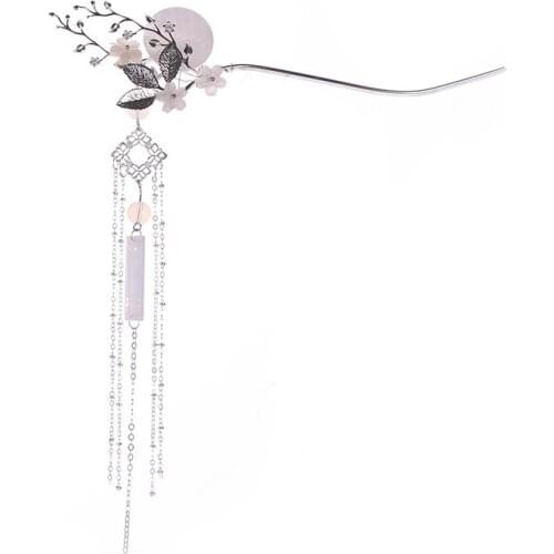 Chinese Classic Hairpin With Fairy Floral Moon Pattern Exquisite Archaistic Long Tassels Photography Dress Accessories For Women
