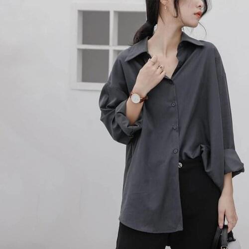 Blouse Women Womens Retro Black and Gray Shirt for Spring and Autumn 2020 Blusas Ropa De Mujer