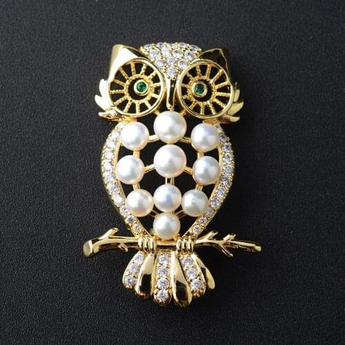 Women Fashion Brooch High-grade Zircon Owl Pearl Gift Brooch Wholesale