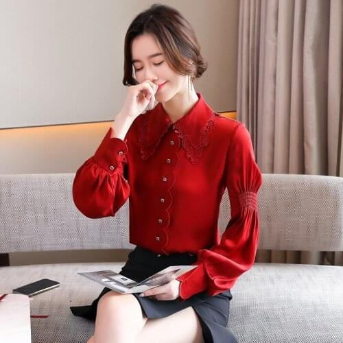 Silk shirt women 2021 spring new high-end embroidery lapel loose long-sleeved chiffon top