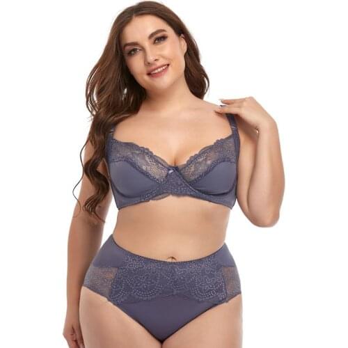Womens 2 Piece Plus Size Full Coverage Bra and Panty Sets Lingerie Lace Patchwork Underwear Suit Push Up BH Bralettes Briefs