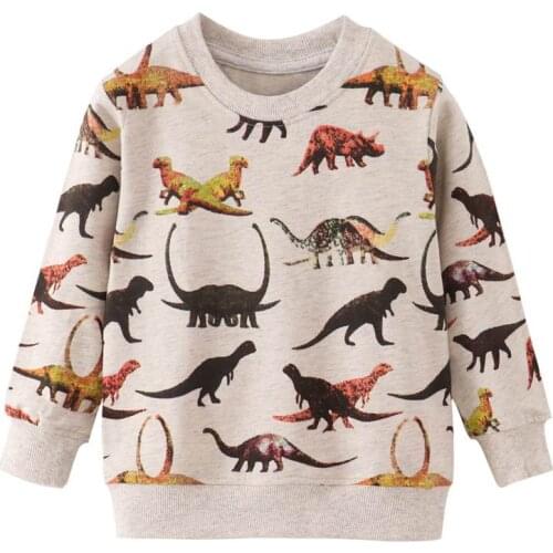 ZWF458 Cartoon Dinosaur Boys Sweatshirts for Little Kids Hoodies Clothes 2-12Years Autumn Children Long Sleeve Shirts Cotton