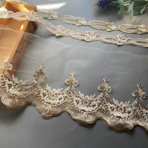 1 yard Ivory 20 cm Strip Flower Embroidery Flower Lace Ribbon Trims Dress Trimmings Applique DIY Crafts Sewing Trim Net Fabric