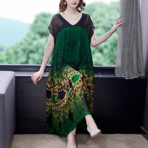 2021 Vintage Loose Boho 4XL Plus Size Maxi Dress Summer Casual Print Chiffon Beach Dresses Women Elegant Bodycon Party Vestidos