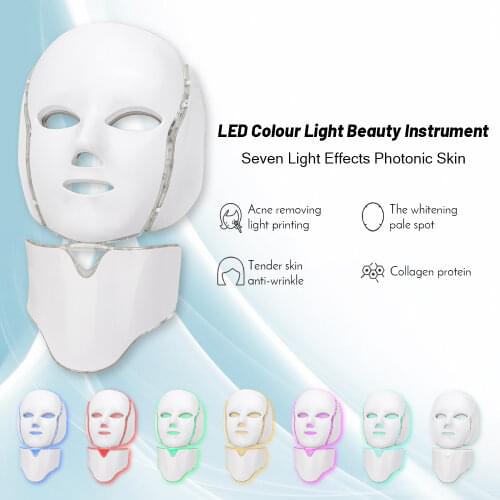 7 Colors Light LED Facial Photon Therapy Beauty Machine With Neck Skin Rejuvenation Face Care Anti Acne Whitening Instrument
