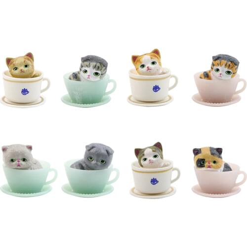 8 Pcs/Set Kawaii Hamster Anime Action Figure PVC Toy Cute Cat Animal Doll Cup Cake Decoration Ornaments Collection Gift for Kids