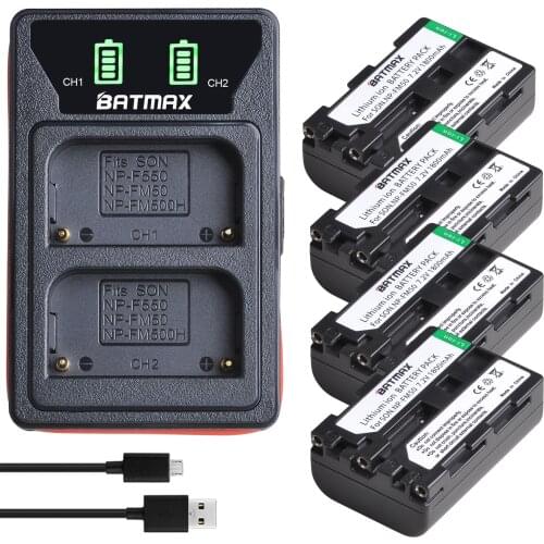 4-Pack NP-FM50 NP FM50 Rechargeable Camera Batteries& Dual USB Charger for Sony NP-FM51 NP-QM50 NP-FM30 NP-FM55H