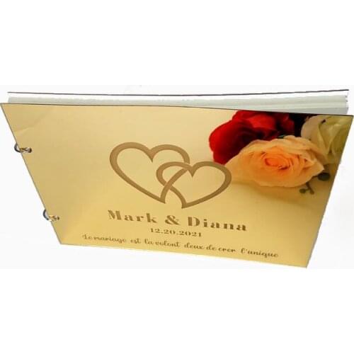 Multi-size Gold Slver Different Styles Custom Wedding Signature Guest Book Personalized Mirror Cover Empty White Blank Pages