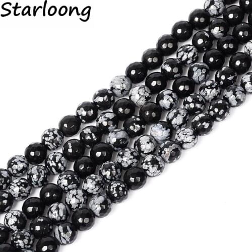 Top Quality Natural Faceted Snowflake Stone Round Loose strand Beads Ball 6/8/10mm Handmade Jewelry Making Bracelet Diy beads