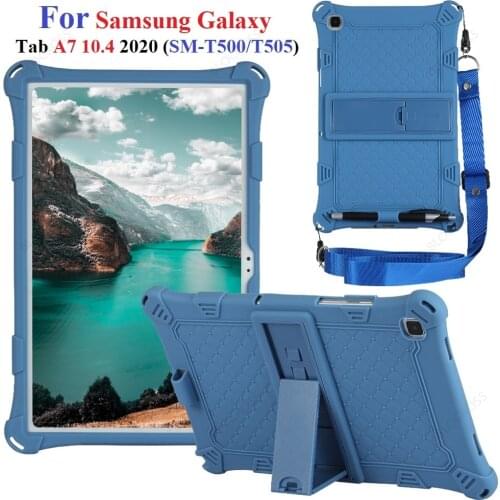 Case for Galaxy Tab A7 10.4 2020 Tablet Kids Friendly Soft Silicone Adjustable Stand Cover for SM-T500 SM-T505 Tablet with Strap