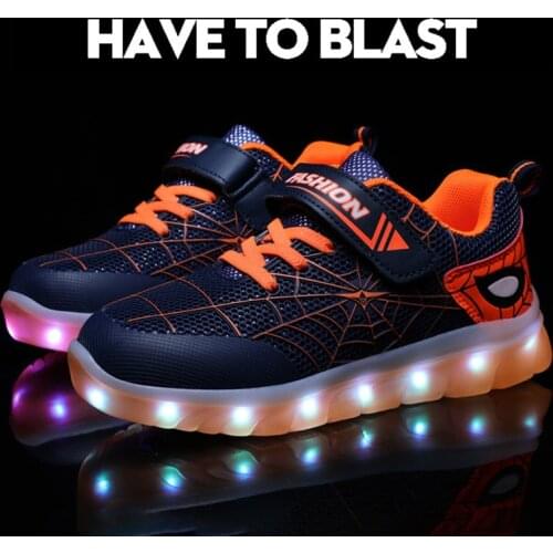 Cobweb Childrens Luminous Running Sneakers USB Charging LED Light Shoes Marquee Kids Shoes Men and Women Casual Sports Shoes