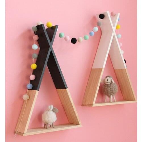Wooden Triangular Storage Shelf Nordic Nursery Decorations For Kids Room House Decor Hanging Wood Shelf Scandinavian Wall Rack