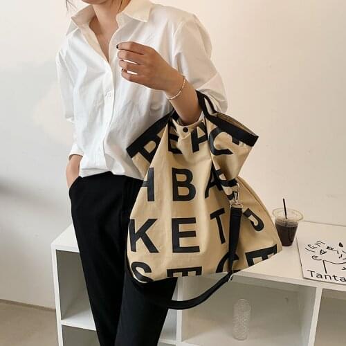 Designer Letters Canvas Women Shoulder Bag Fashion Large Capacity Crossbody Bags For Women Casual Canvas Big Shopper Womens Bag