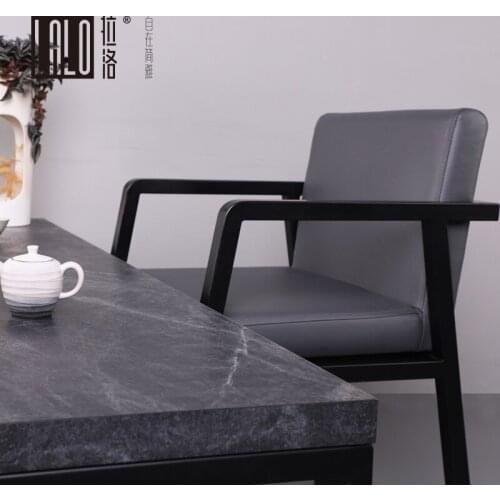 Designer Armchair Black Minimalist Dining Chair With Backrest Soft Leather Sales Office Reception Coffee Chair