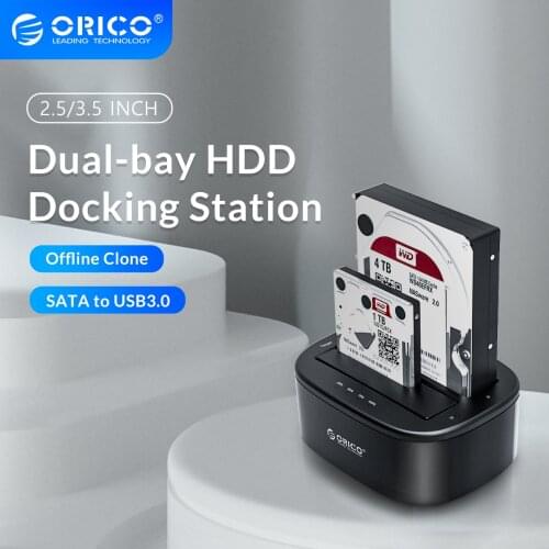 ORICO Hard Drive Docking Station with Offline Clone SATA to USB3.0 Dual-bay 2.5/3.5 Hard Disk Drive Docking Station 1 to 1 Clone