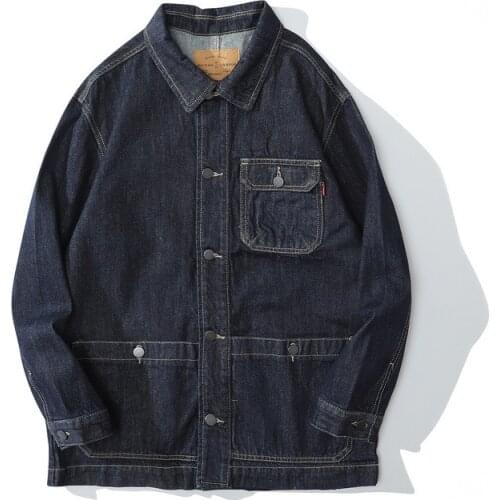 Spring New Wash Denim Jacket Mens Loose Tooling Lapel Coat Outdoor Camping Fishing Fitness Cycling Sports Trekking Cargo Tops