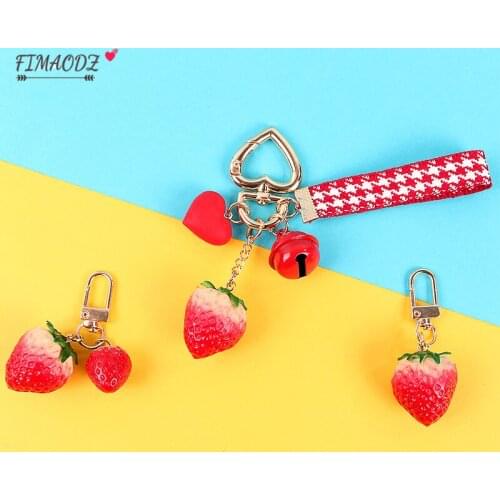 FIMAODZ Lovely Strawberry Keychain For Women Girl Simulate Red Fruit Car Bag Charms Key Chain Holder Summer Jewelry