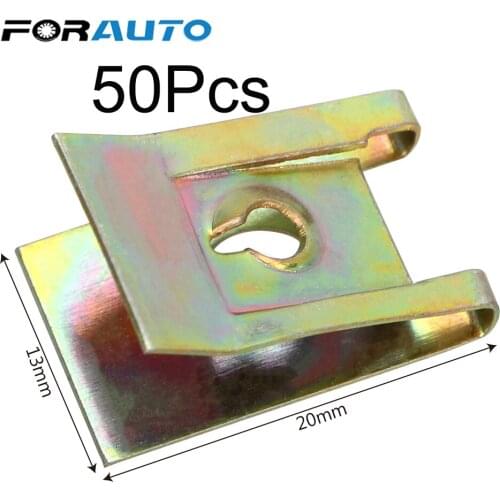 FORAUTO 50Pcs Auto Fastener Clips Bronze Tone Spring Metal Clip Iron Nuts Car Door Panel Spire Screw Base U-Type Clips