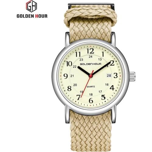 GOLDENHOUR Men Watch Top Luxury Brand Mens Fashion Nylon Strap Wristwatch Casual Business Waterproof Watches Relogio Masculino