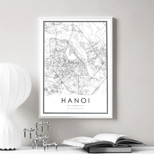 HANOI City Map Prints Vietnam Black White Map Canvas Poster Modern Wall Art Picture HANOI Home Decoration Painting Traveler Gift